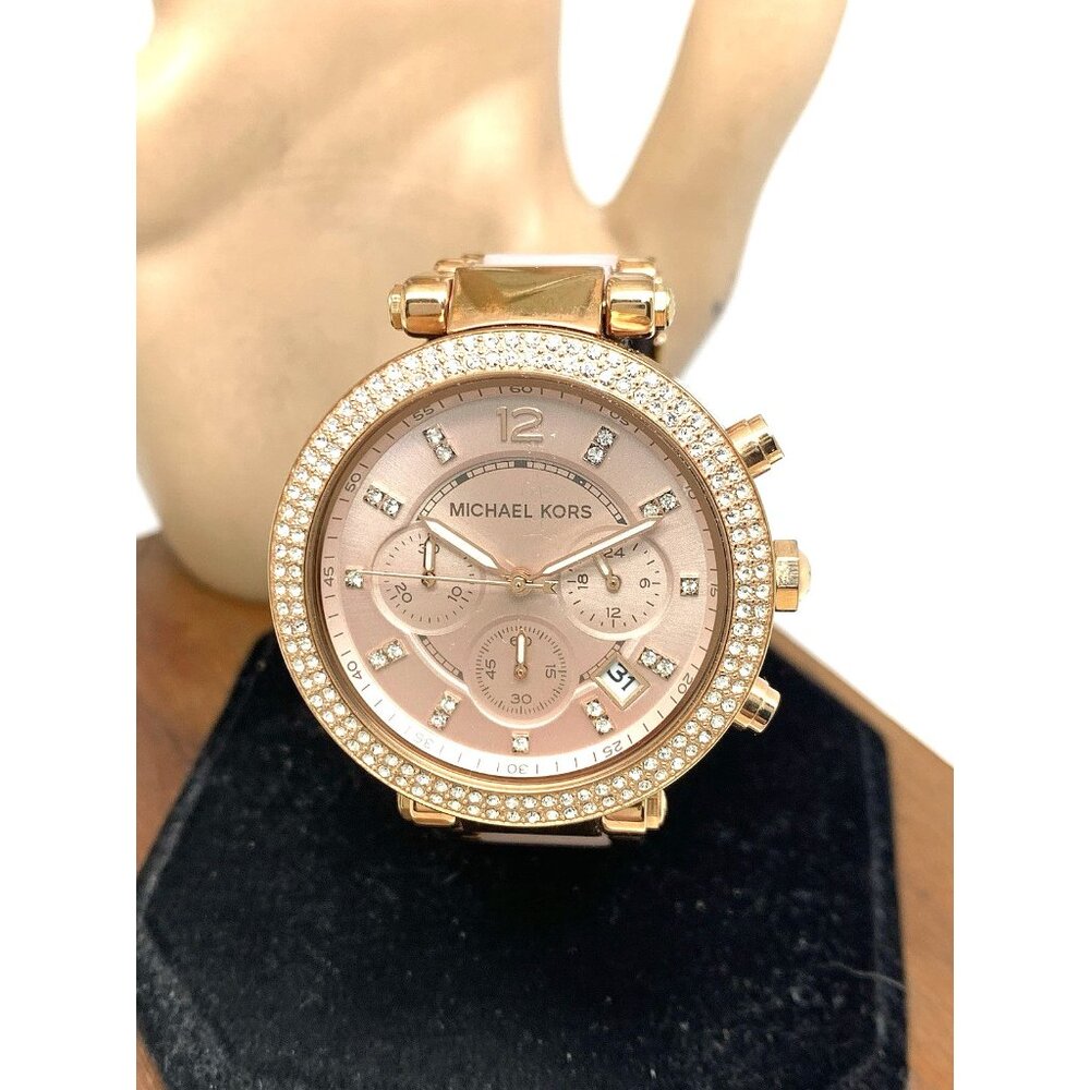 Michael Kors Womens Watch MK5896 Quartz Chronograph 39mm Rose Gold Steel Plastic